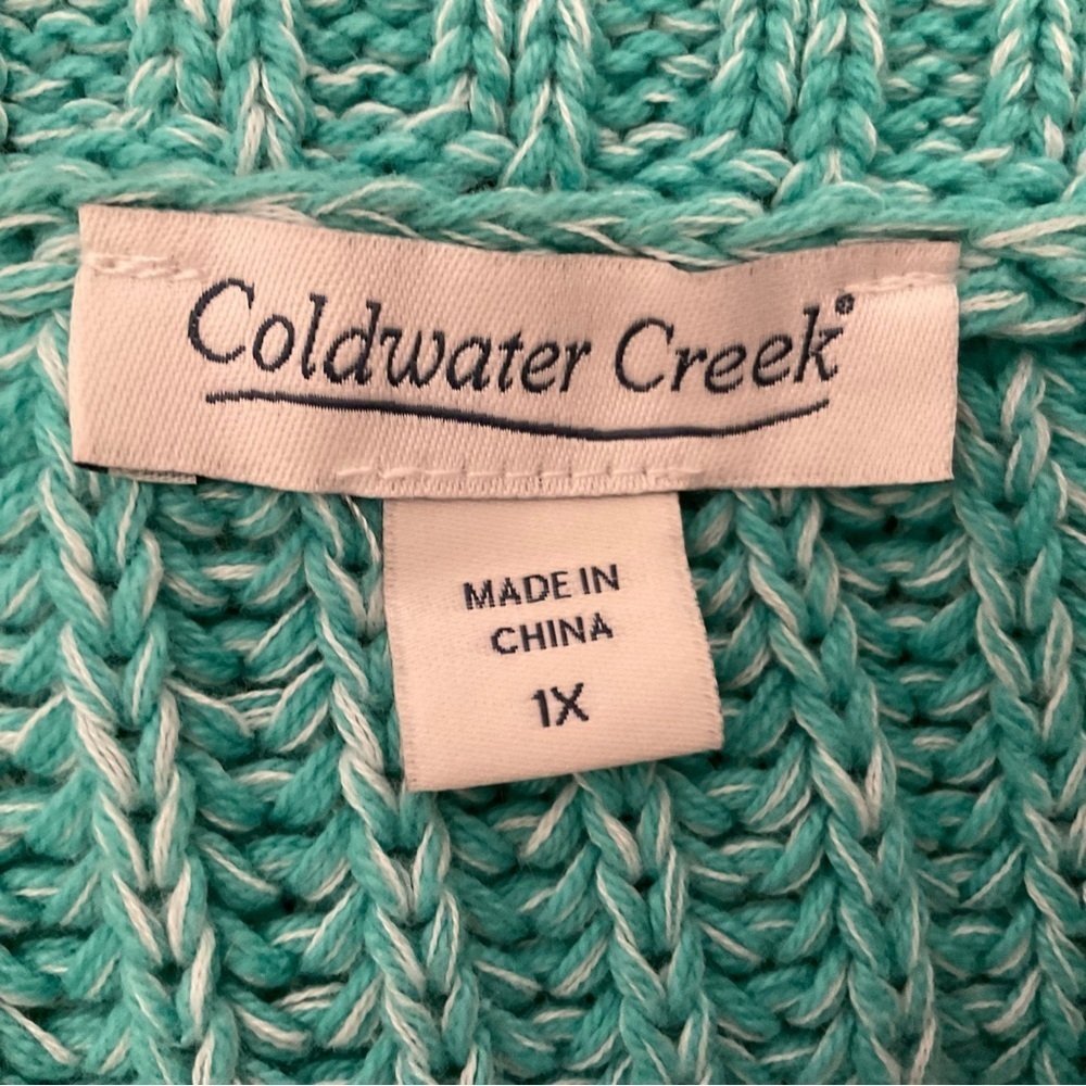Coldwater Creek Plus Size 1X Green Cotton Blend Cowl Neck Tunic Sweater - Picture 4 of 16